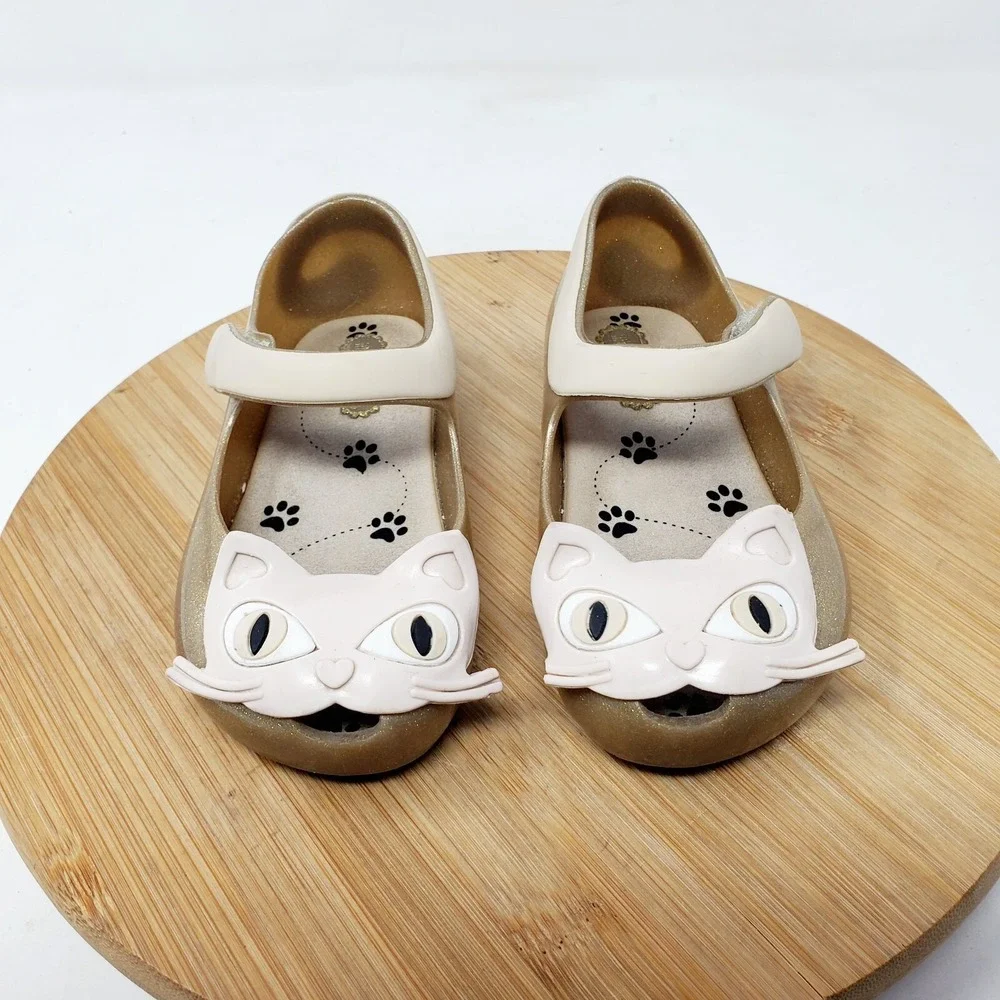 Mini Melissa Shoes Kids 7‎ Cat Gold Glitter Sparkle Kitty Mary Jane Ultragirl